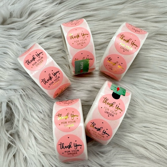 Other - 5 x 500 (2500) 1" Pink Thank You Stickers 1.0 inch